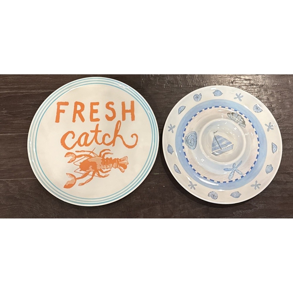 HD Designs Outdoors Melamine Lobster Platter Serving Chip Dish Set Of 2‎ Beach